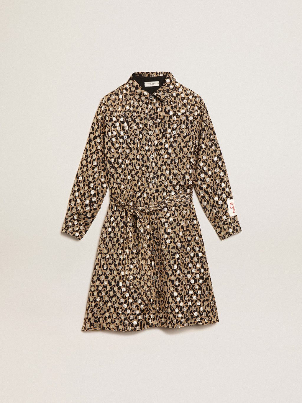Girls' shirt dress with animal print and gold plumetis| Golden Goose