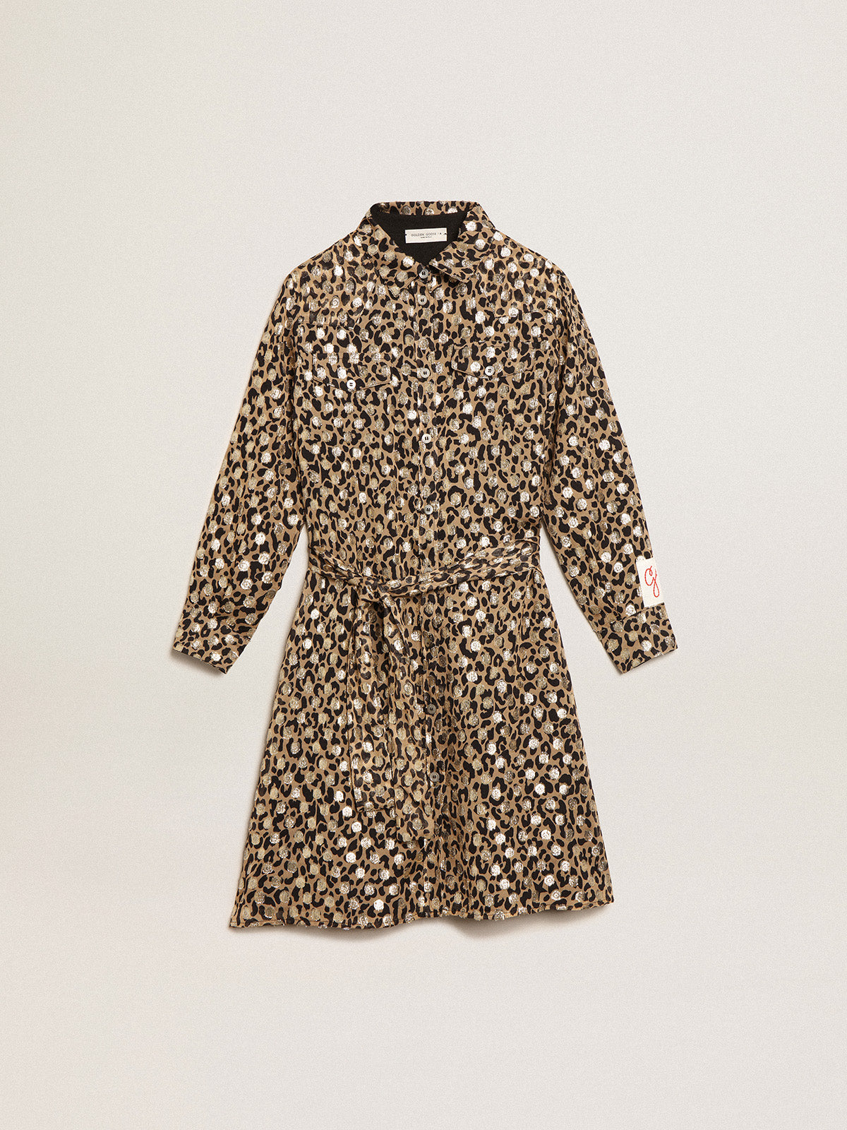 Girls' shirt dress with animal print and gold plumetis| Golden Goose