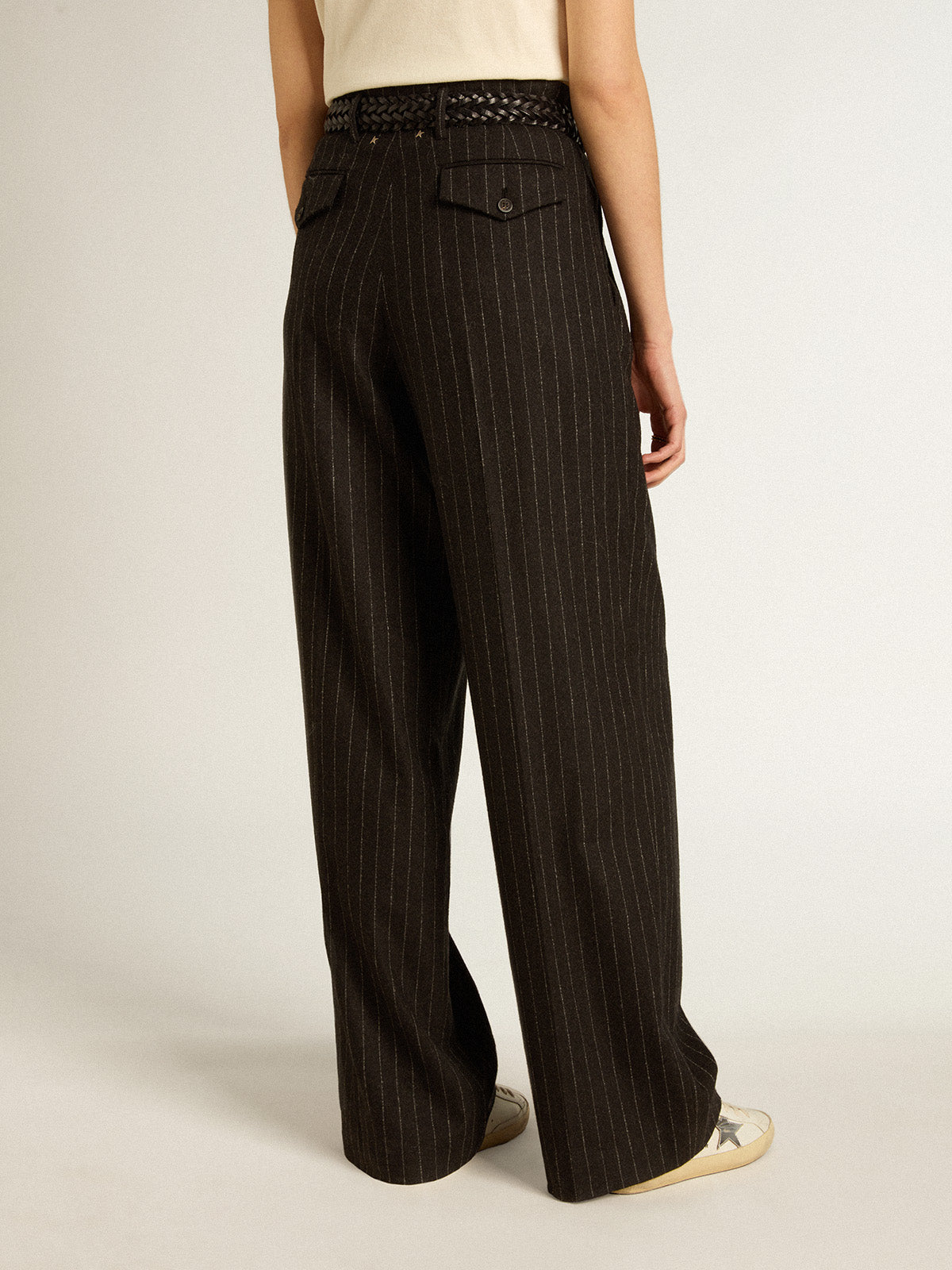 Women's pants in dark gray wool| Golden Goose