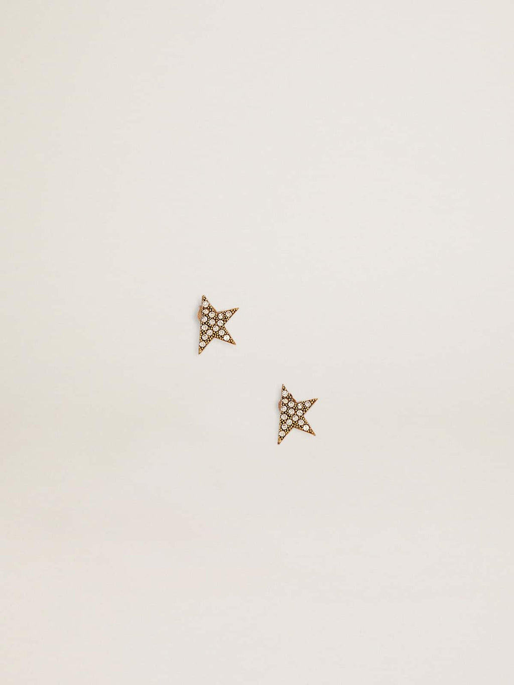 Women's stud earrings in antique gold color with crystals| Golden Goose