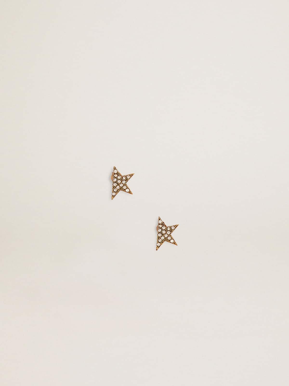Women's stud earrings in antique gold color with crystals| Golden Goose