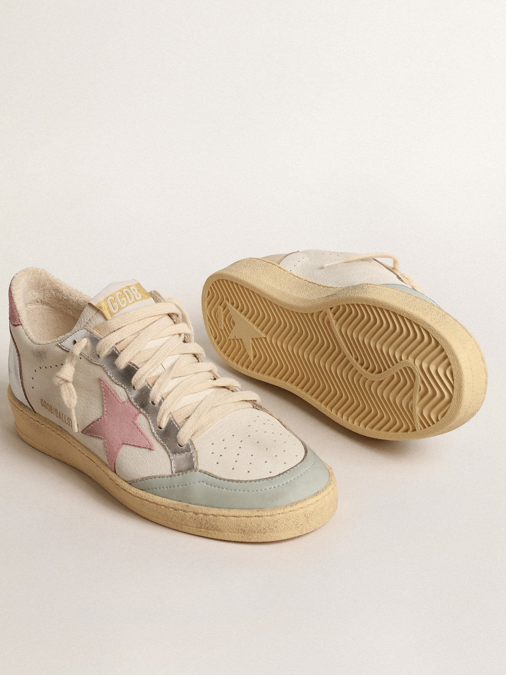Ball Star with pink suede star and metallic leather inserts| Golden Goose