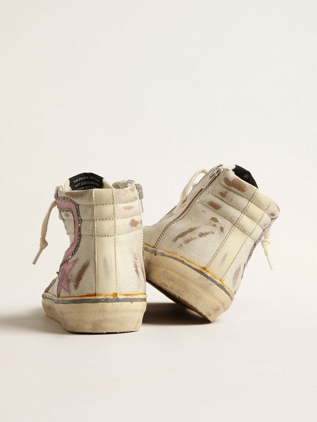 Slide LTD in beige with pink metallic leather star and flash| Golden Goose