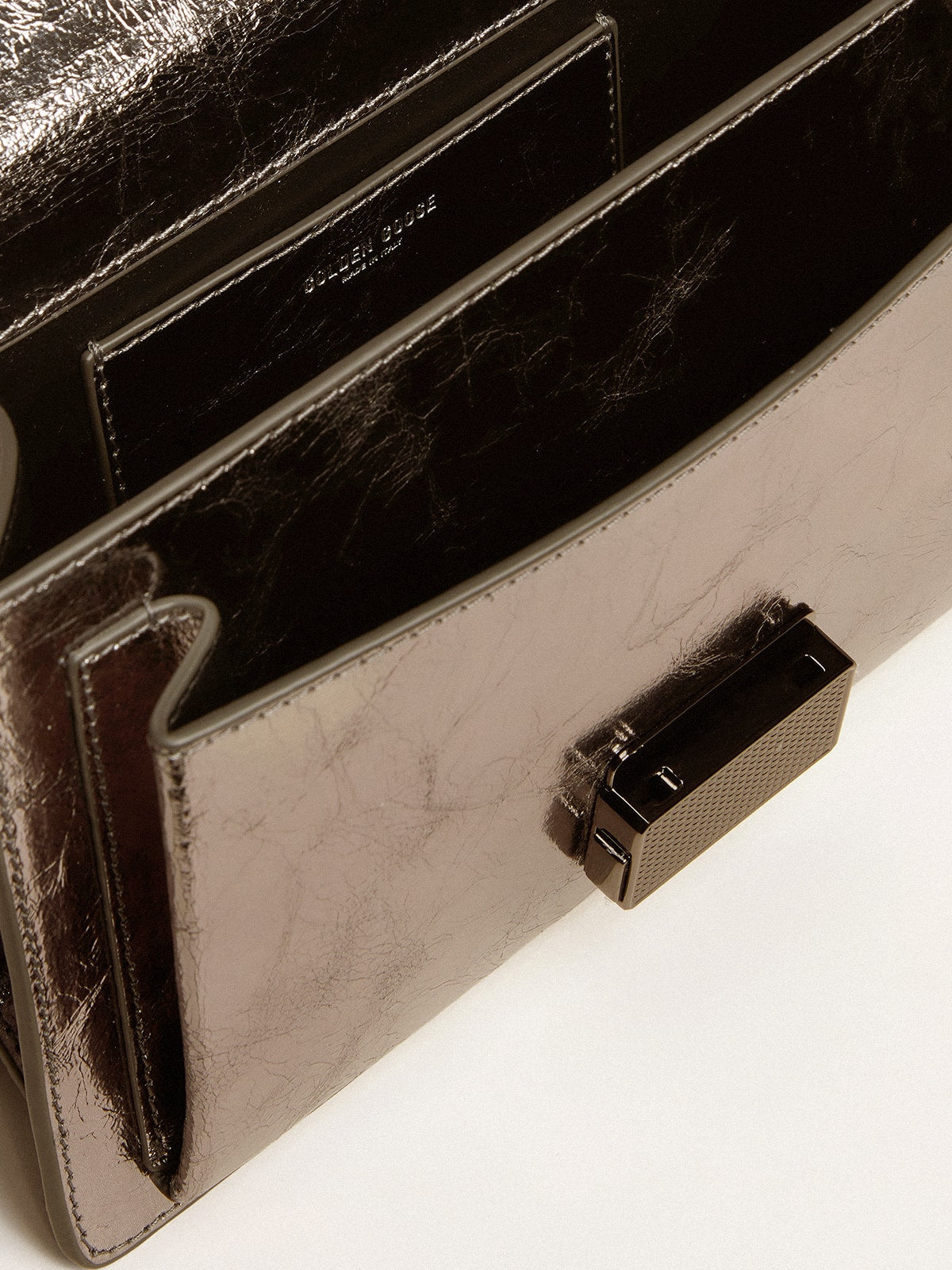 Venezia Bag in anthracite-gray metallic leather with black details| Golden Goose