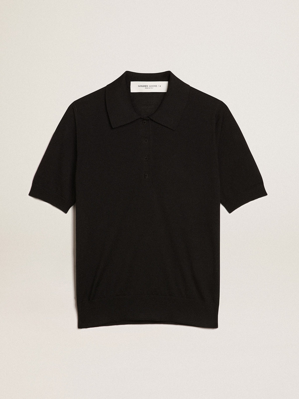 Women's polo shirt in black merino wool| Golden Goose