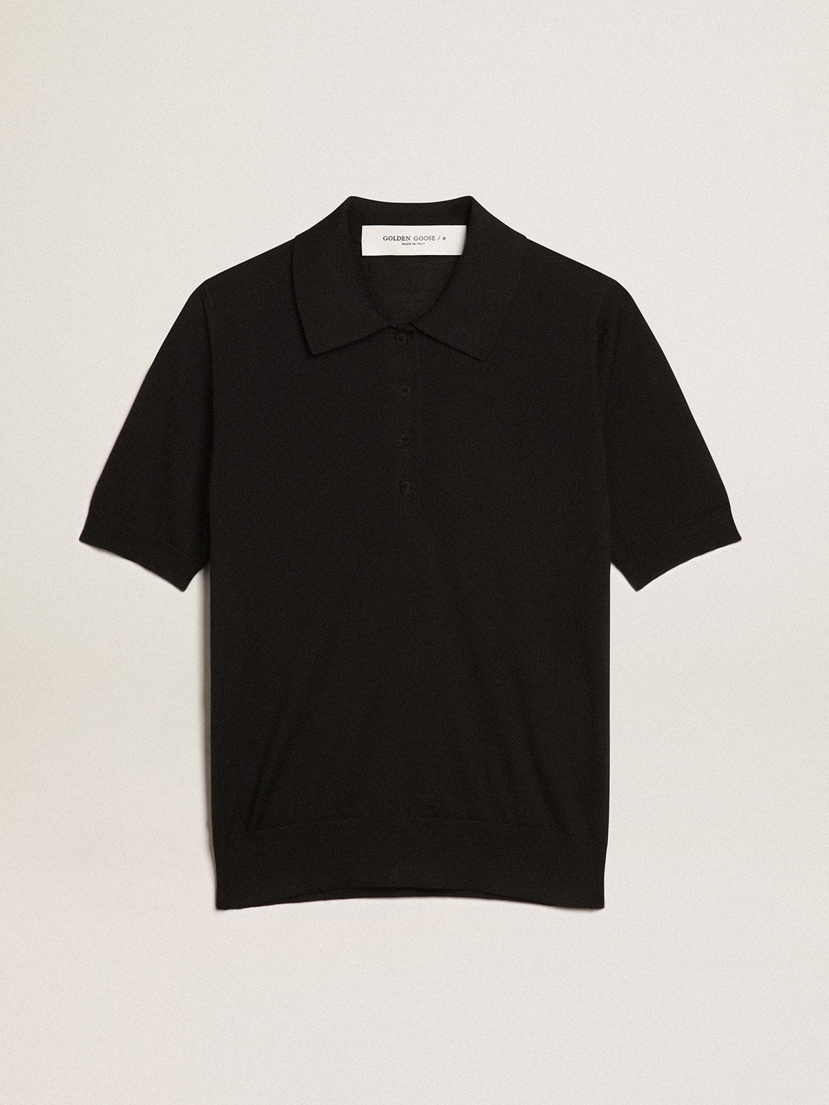 Women's polo shirt in black merino wool| Golden Goose