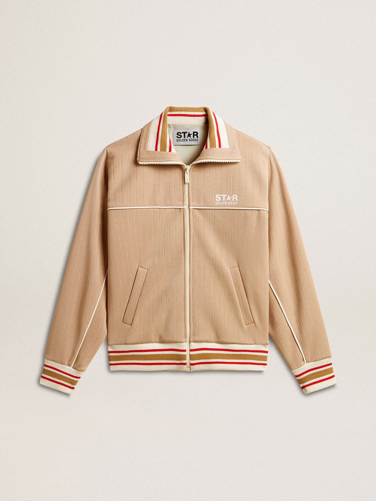 Women's light beige zipped sweatshirt with white logo| Golden Goose
