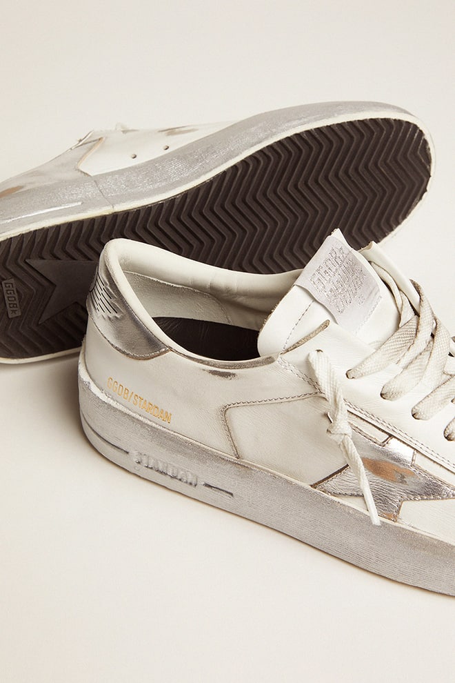Stardan sneakers with silver metallic leather star and heel tab| Golden Goose