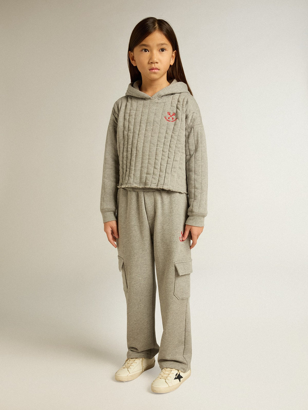 Gray melange cotton cargo joggers with embroidery| Golden Goose