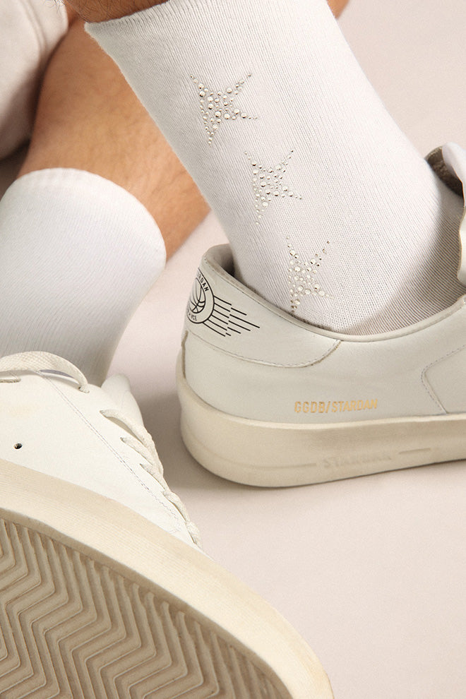 White socks with decorative crystal stars| Golden Goose