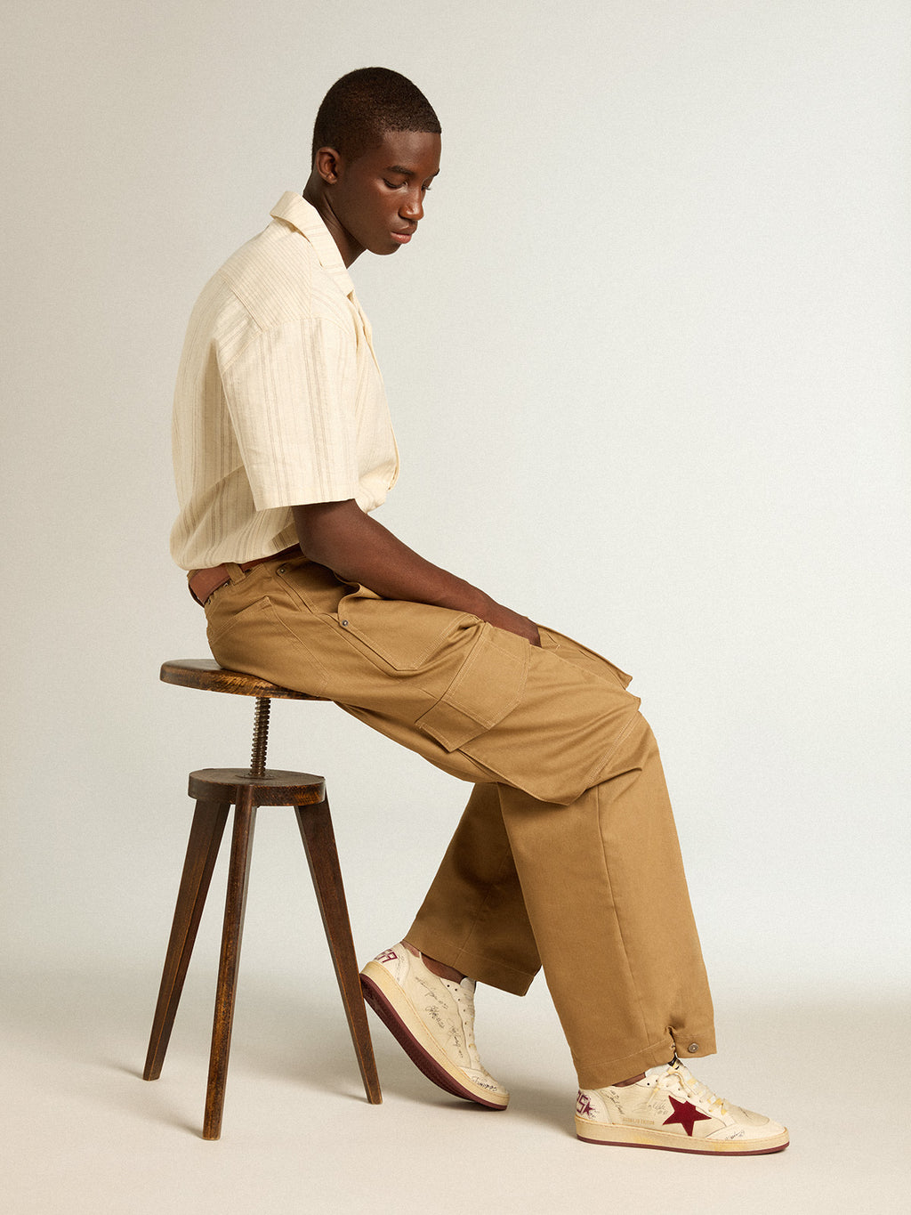 Ball Star LTD in nylon with pomegranate suede star and leather heel tab| Golden Goose