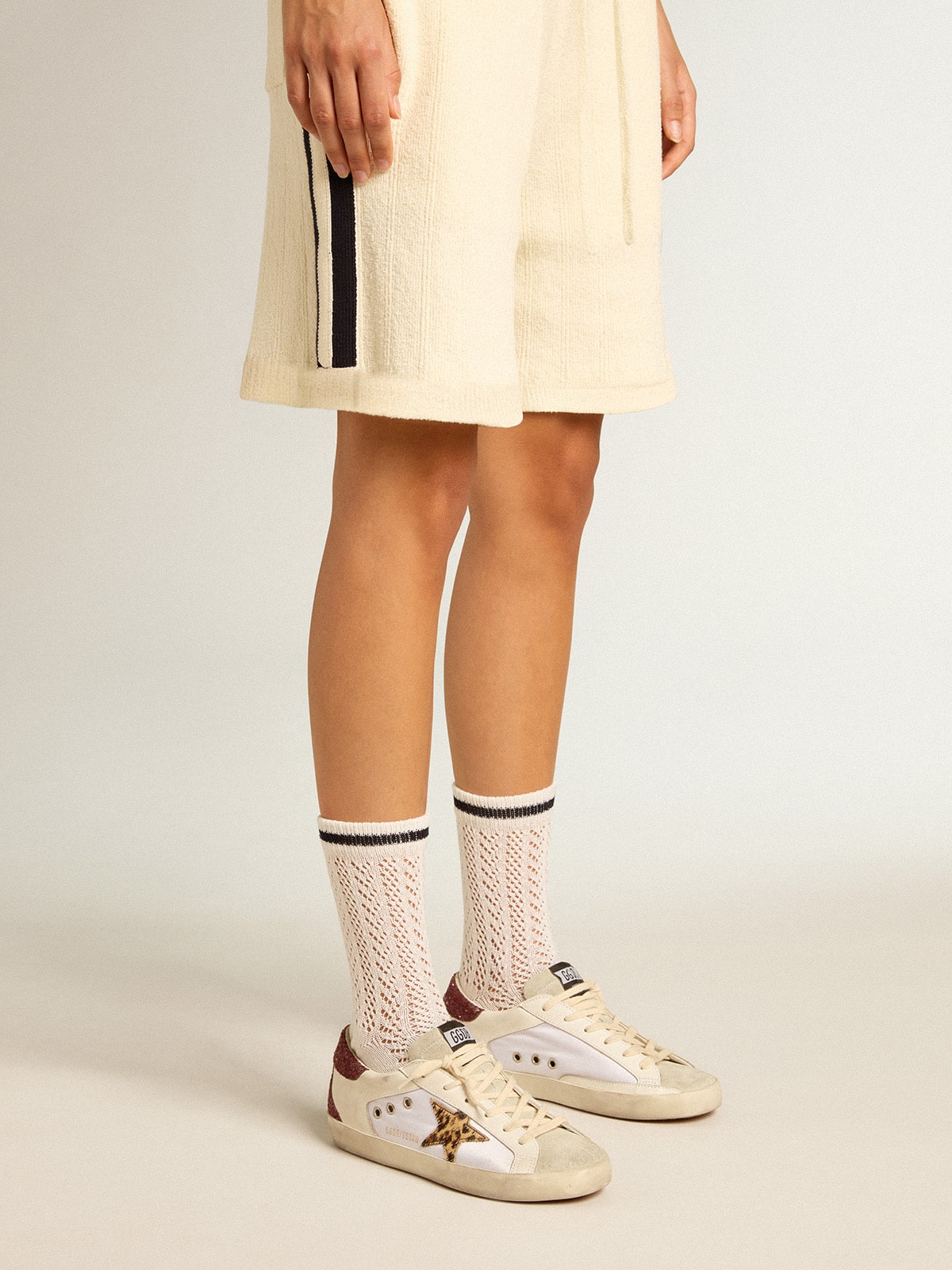 Long ribbed socks in vintage white with black stripe| Golden Goose