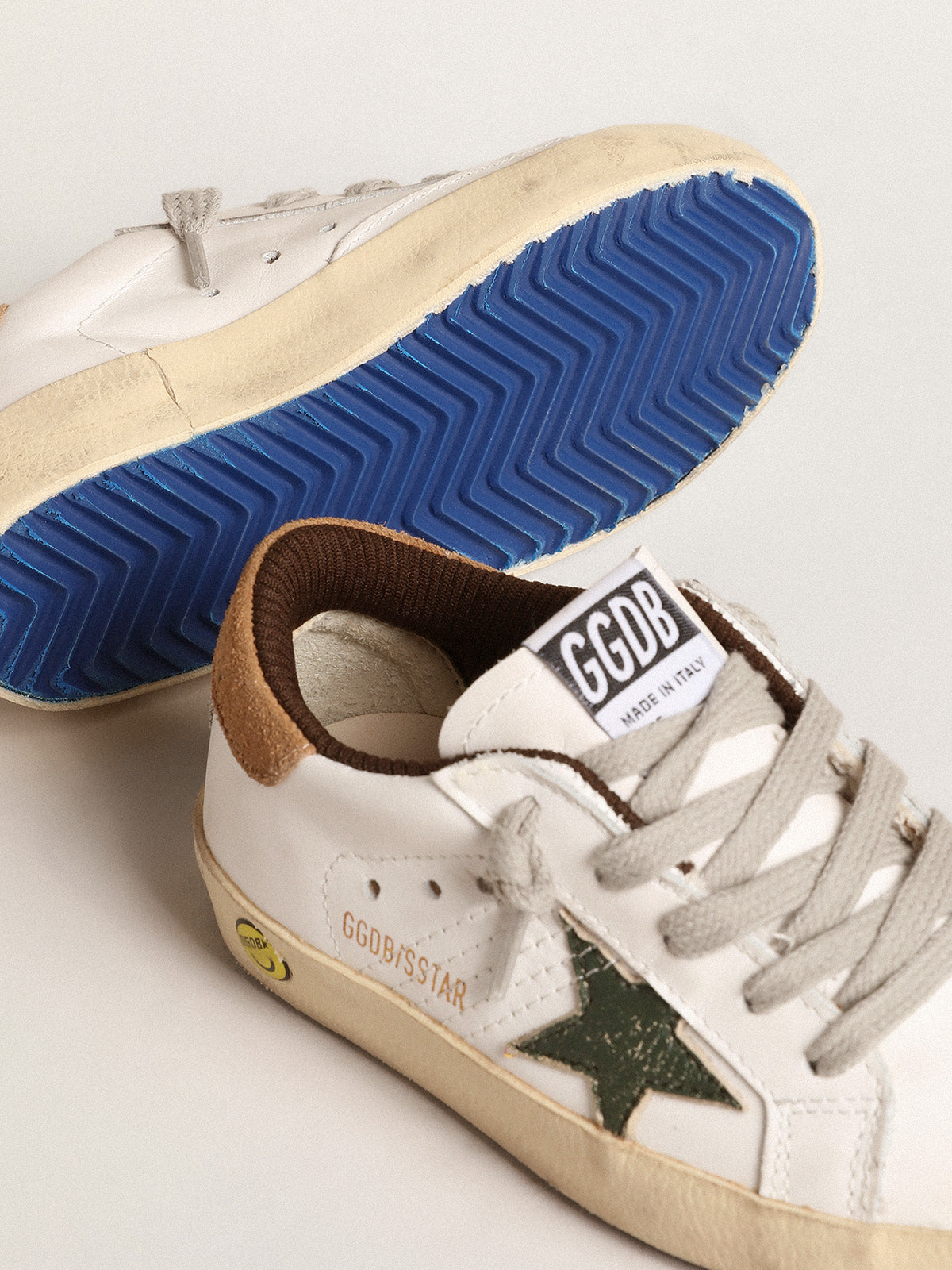 Super-Star Young with green nappa star and brown suede heel tab| Golden Goose