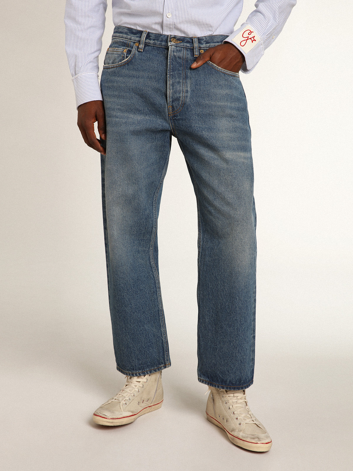 Stonewashed-effect blue jeans| Golden Goose