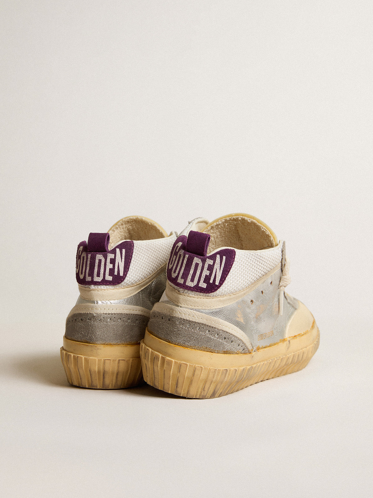 Mid Star LAB in silver metallic leather and mesh with perforated star| Golden Goose