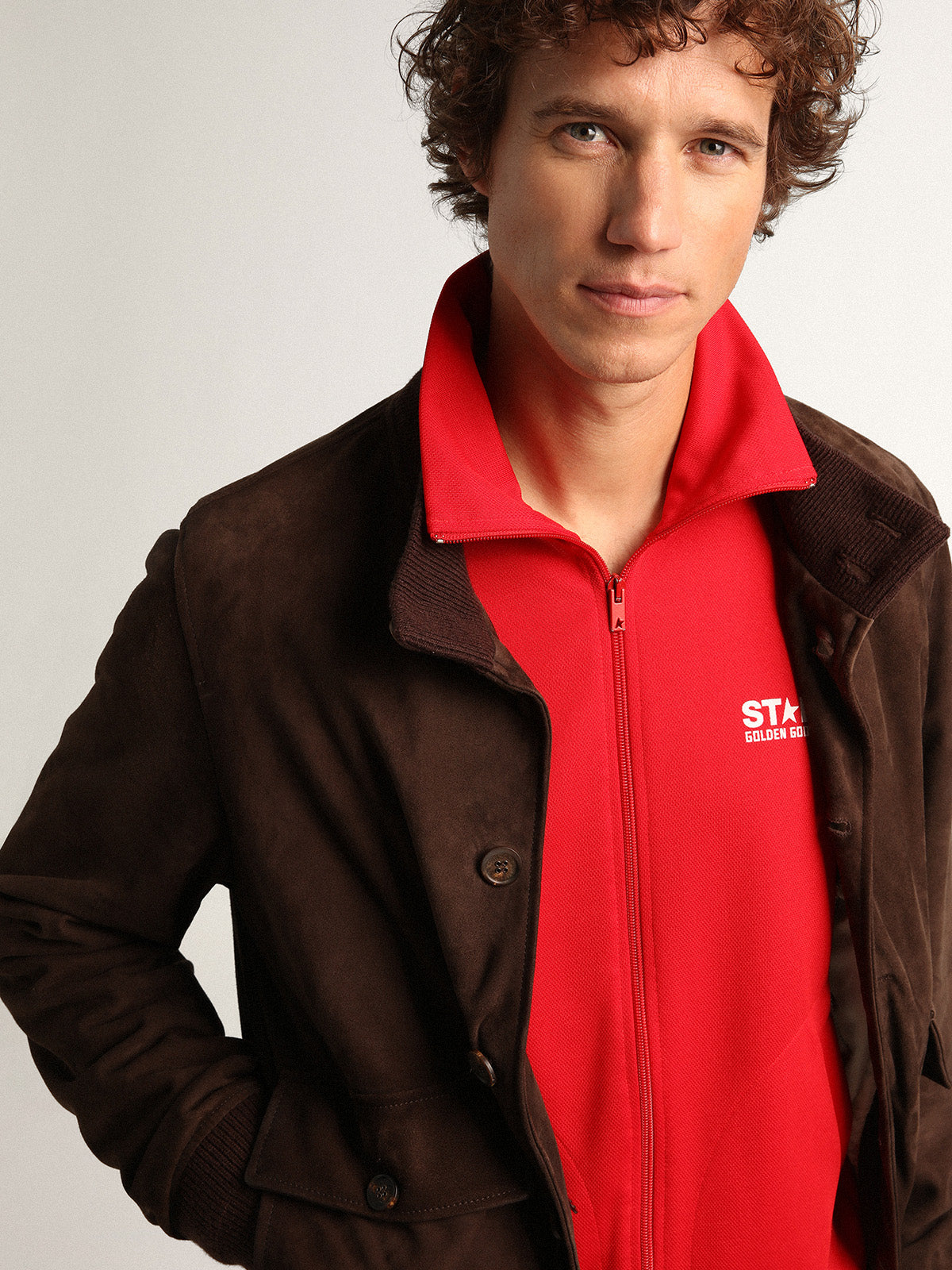 Golden Collection flight jacket in dark brown suede| Golden Goose