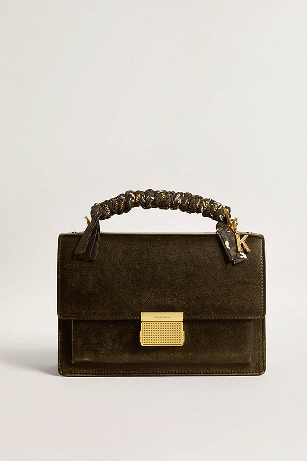 Letter K charm in gold-colored brass with crystals| Golden Goose