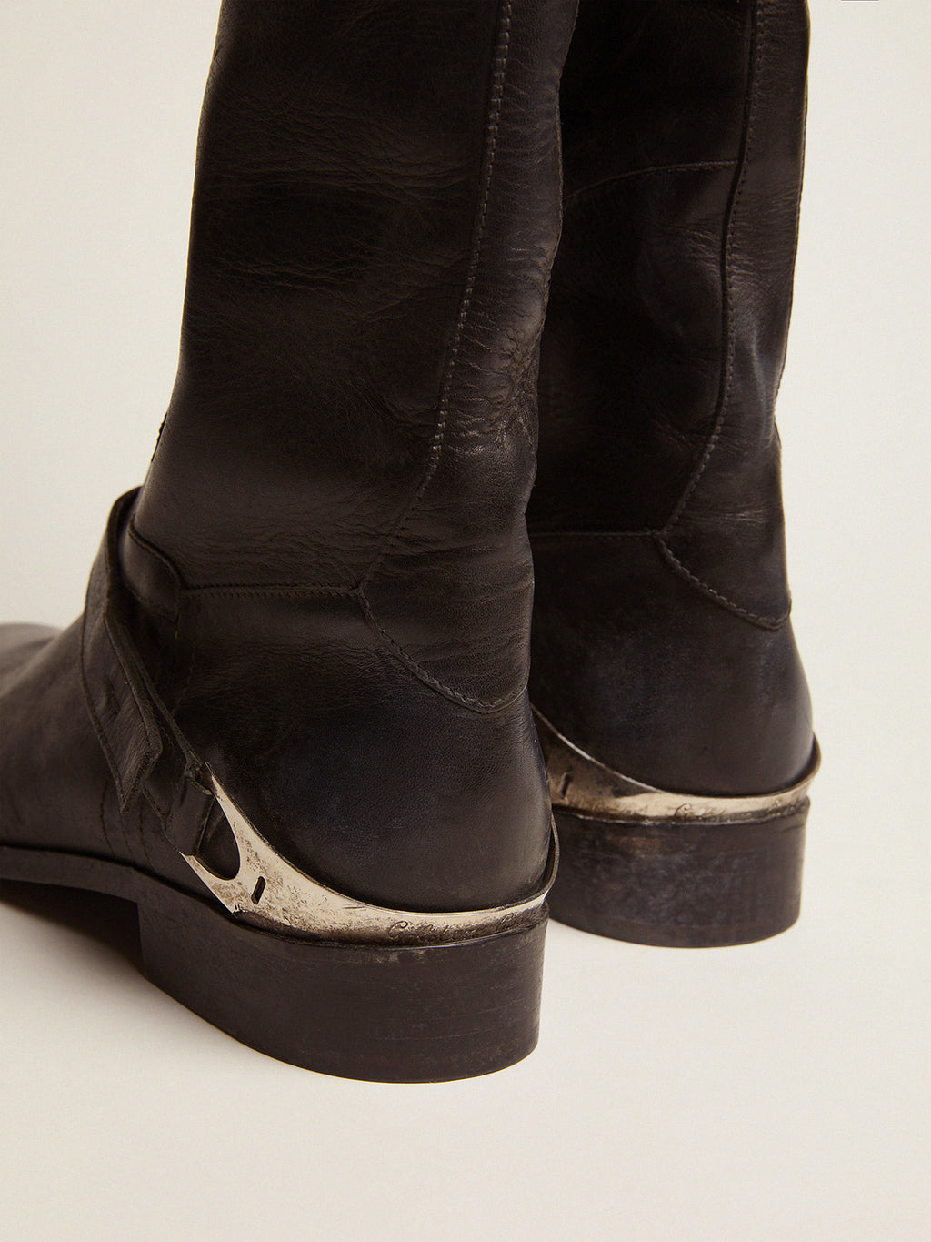 Women's black leather boots with clamp on the heel| Golden Goose