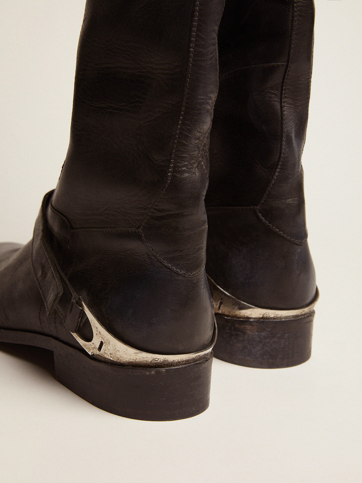 Women's black leather boots with clamp on the heel| Golden Goose
