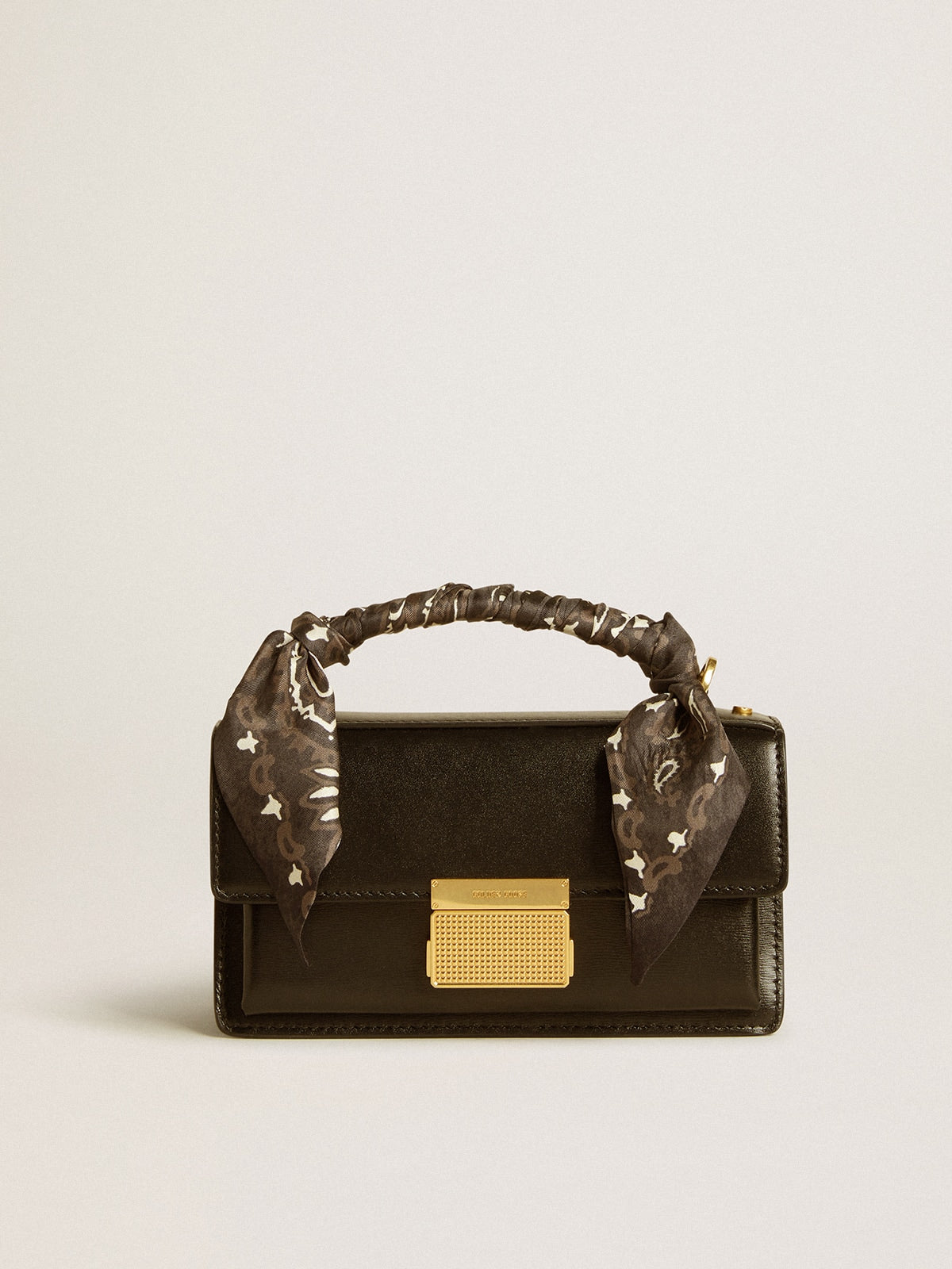 Small Venezia Bag in black boarded leather with silk scarf| Golden Goose
