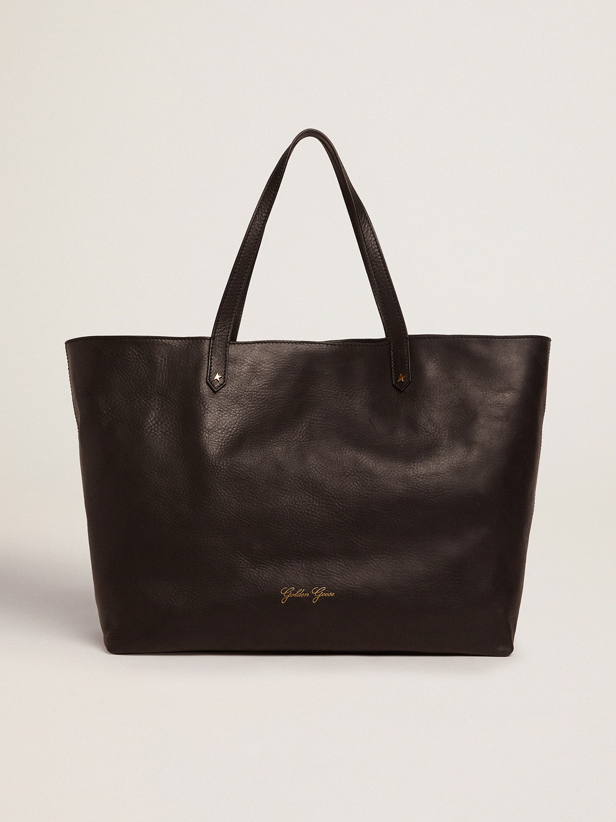 Pasadena Bag in black hammered leather with gold logo on the front| Golden Goose
