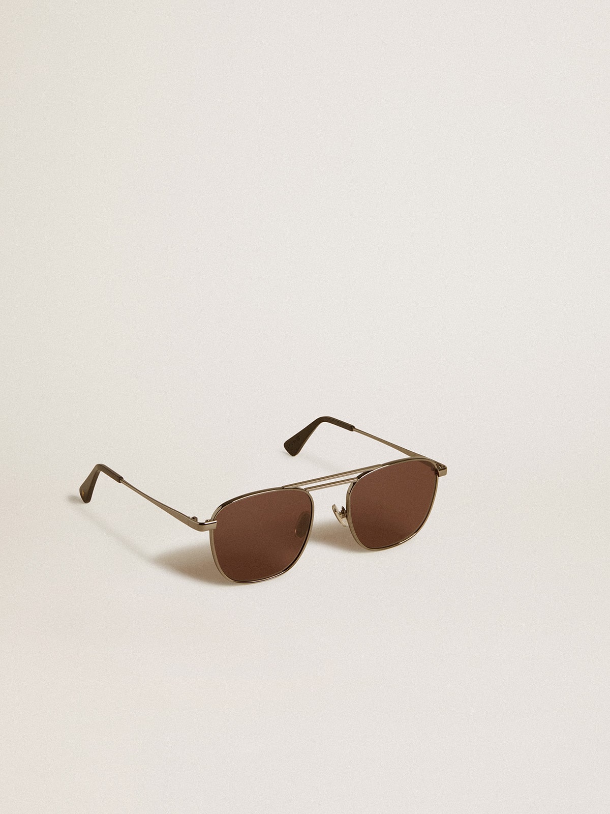 Aviator style sunglasses with black frame and lenses| Golden Goose