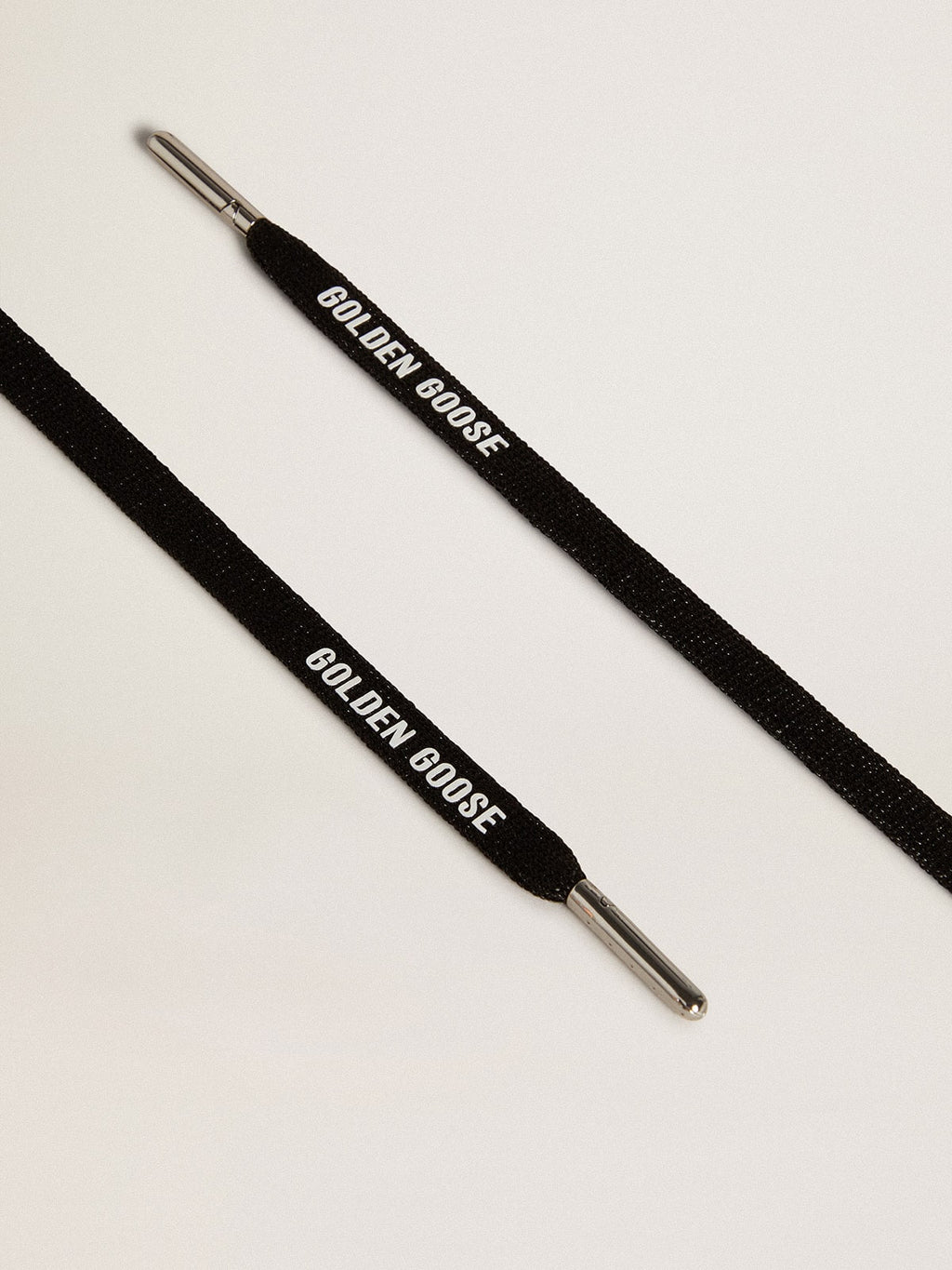 Black lurex laces with contrasting white logo| Golden Goose