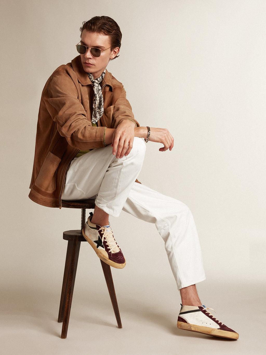 Mid Star in nappa with black suede star and wine-red inserts| Golden Goose