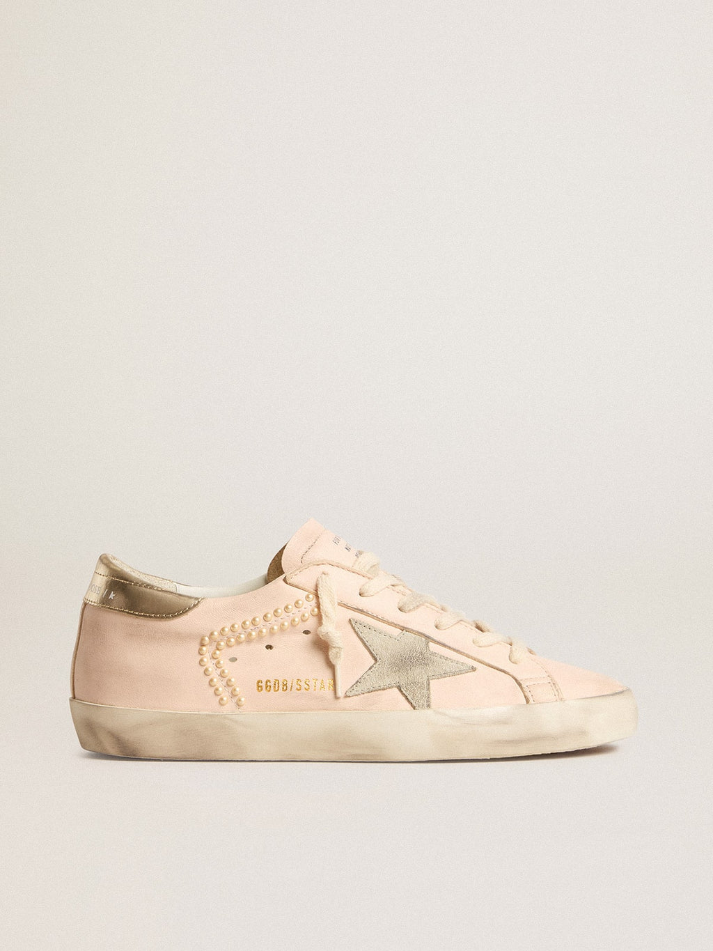 Women's Super-Star in pink nappa with ice-gray star and platinum heel tab| Golden Goose