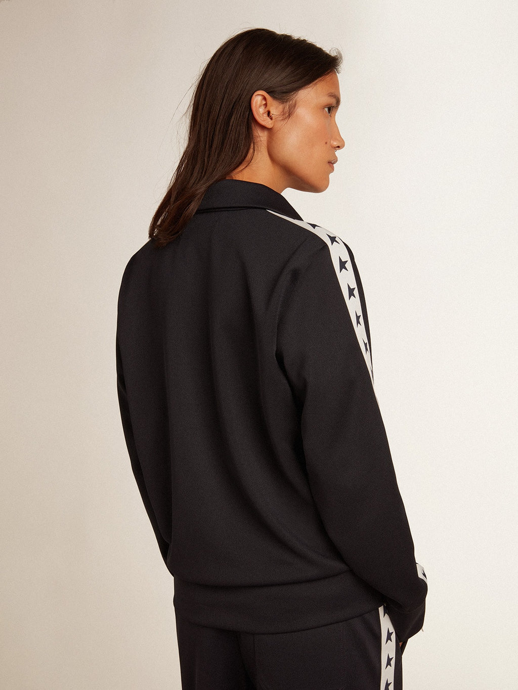 Dark blue zipped sweatshirt with white strip and contrasting stars| Golden Goose
