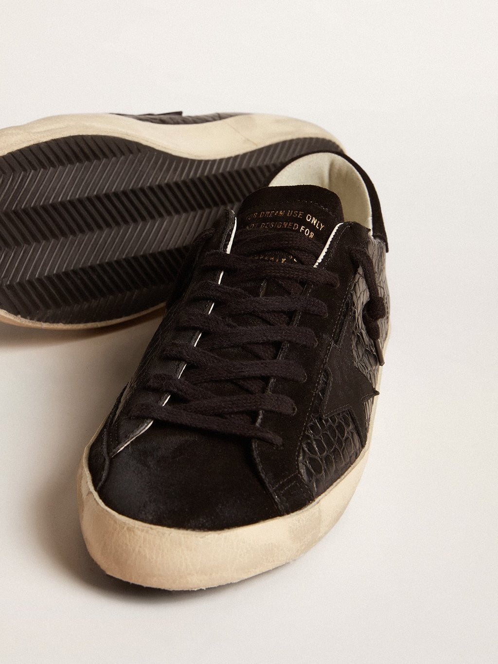 Men's Super-Star LTD in crocodile-print leather with black suede inserts| Golden Goose