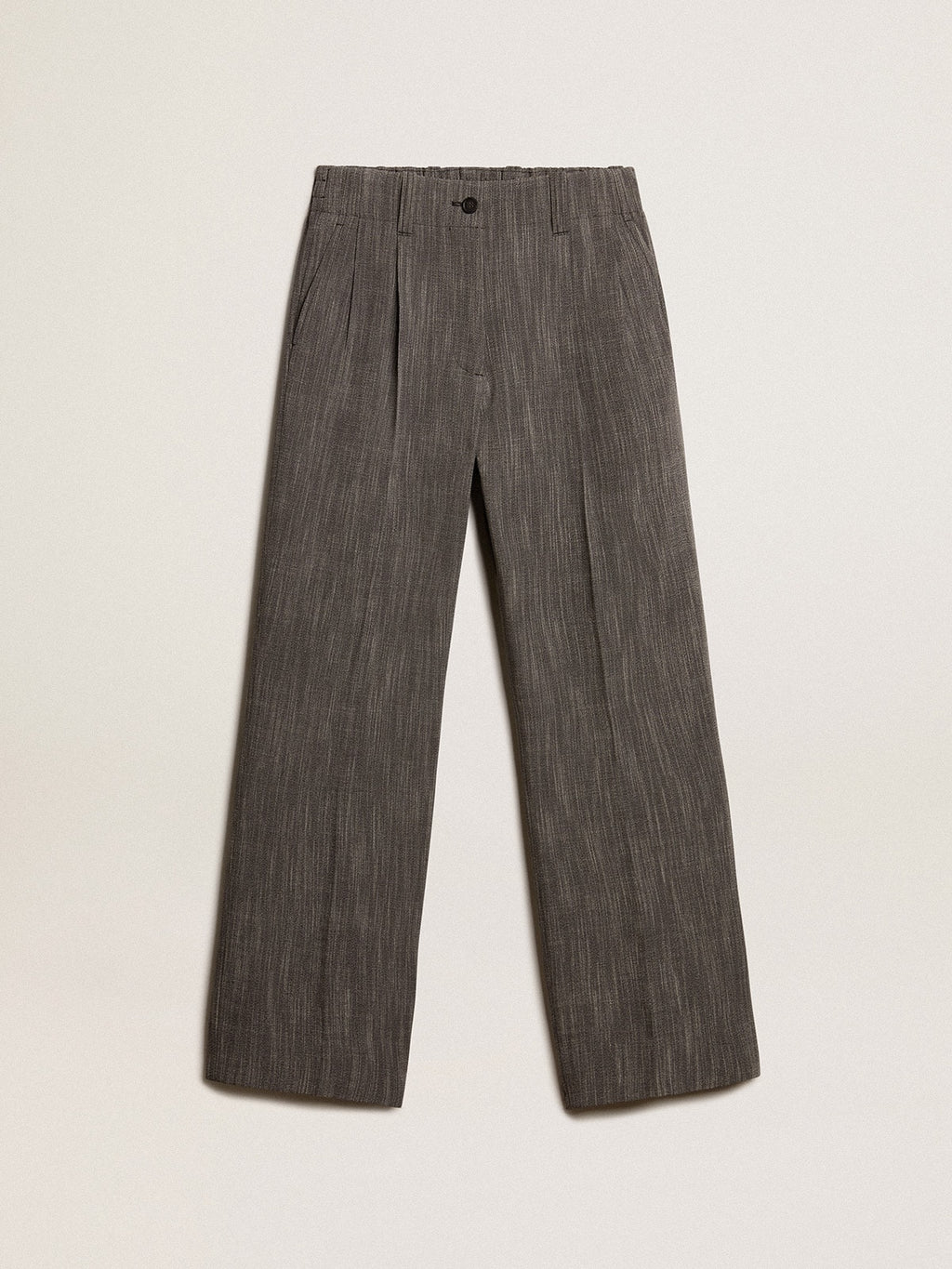 Women's high-waisted pants in gray melange wool blend| Golden Goose