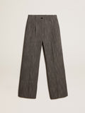 Women's high-waisted pants in gray melange wool blend| Golden Goose