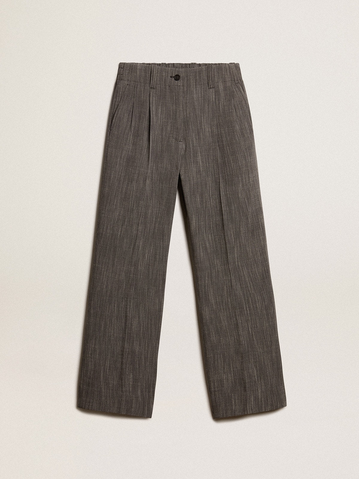 Women's high-waisted pants in gray melange wool blend| Golden Goose
