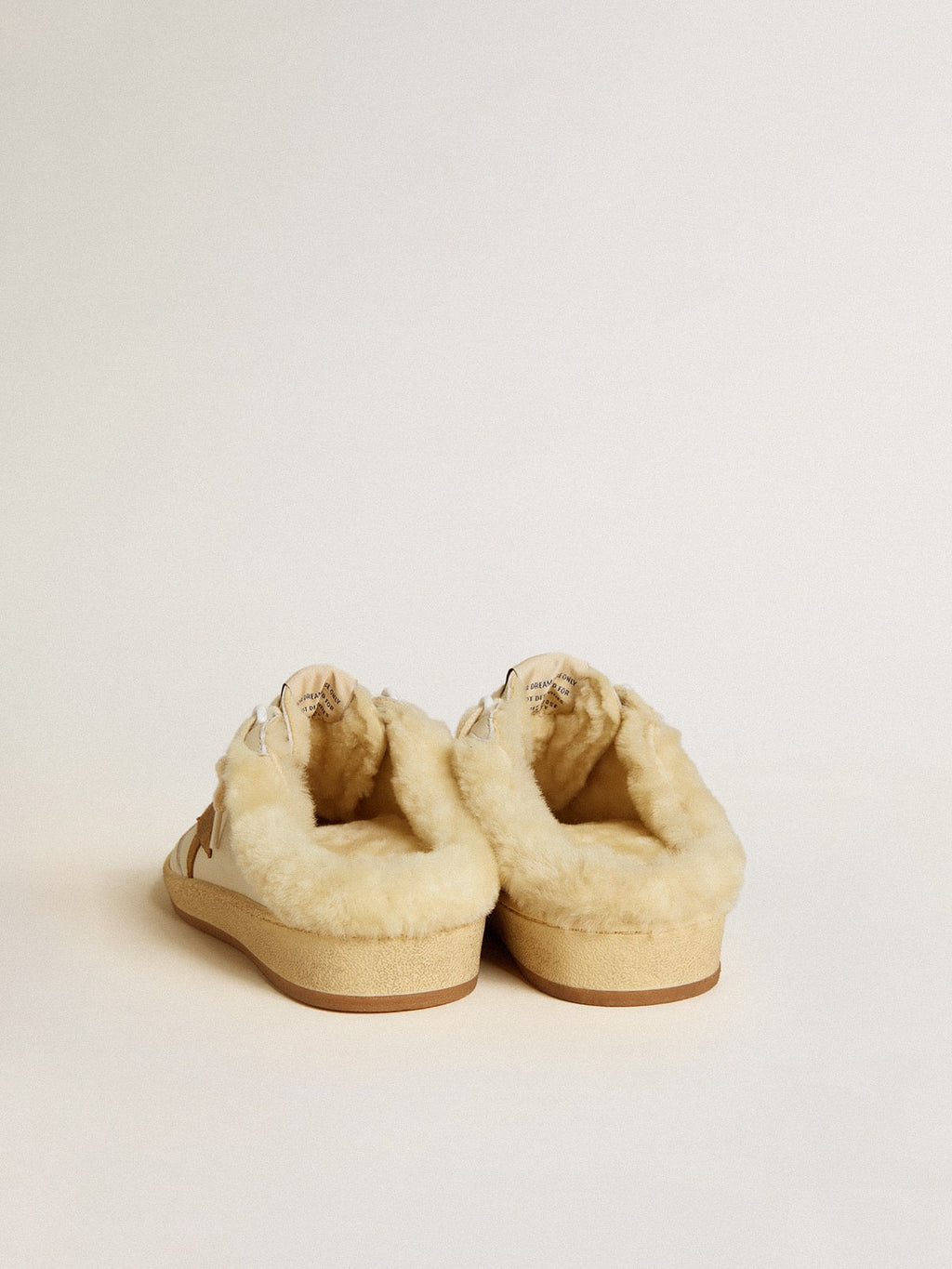 Ball Star Sabots in leather with suede star and beige shearling lining| Golden Goose