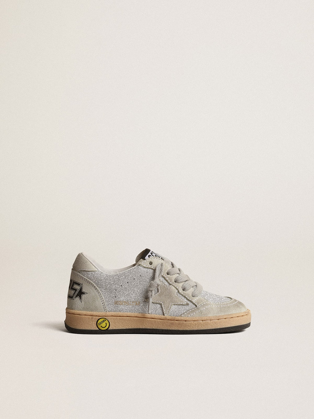 Ball Star Junior in glitter with ice-gray suede inserts| Golden Goose