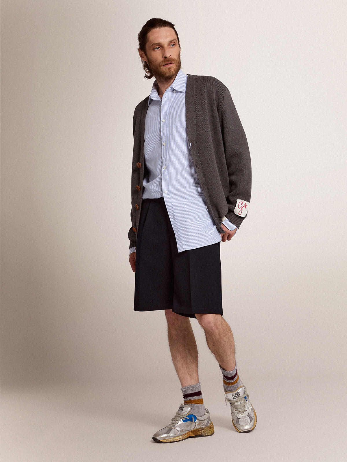 Men's bermuda shorts in dark blue wool| Golden Goose