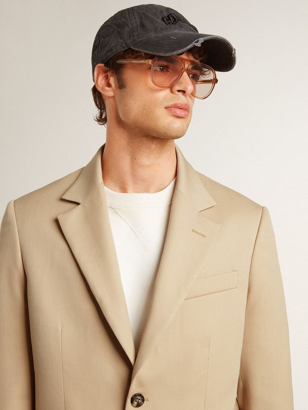 Single-breasted blazer in sand with horn buttons| Golden Goose