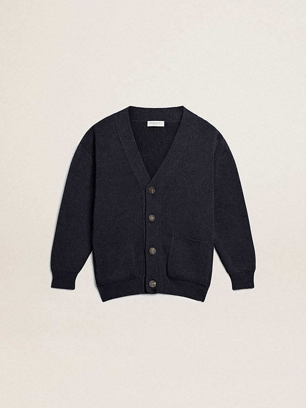 Dark blue cotton cardigan with logo on the back| Golden Goose