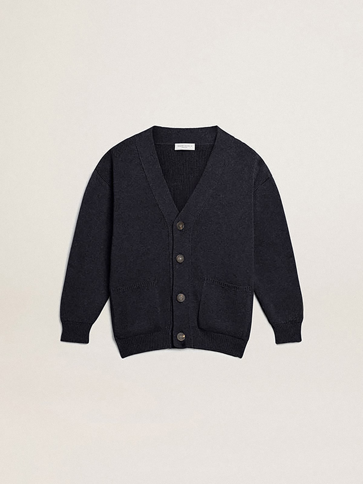 Dark blue cotton cardigan with logo on the back| Golden Goose