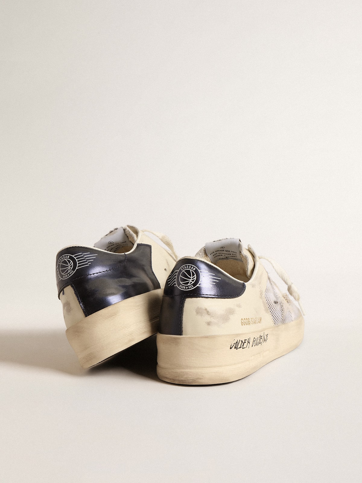 Stardan in white leather and mesh with blue metallic heel tab| Golden Goose