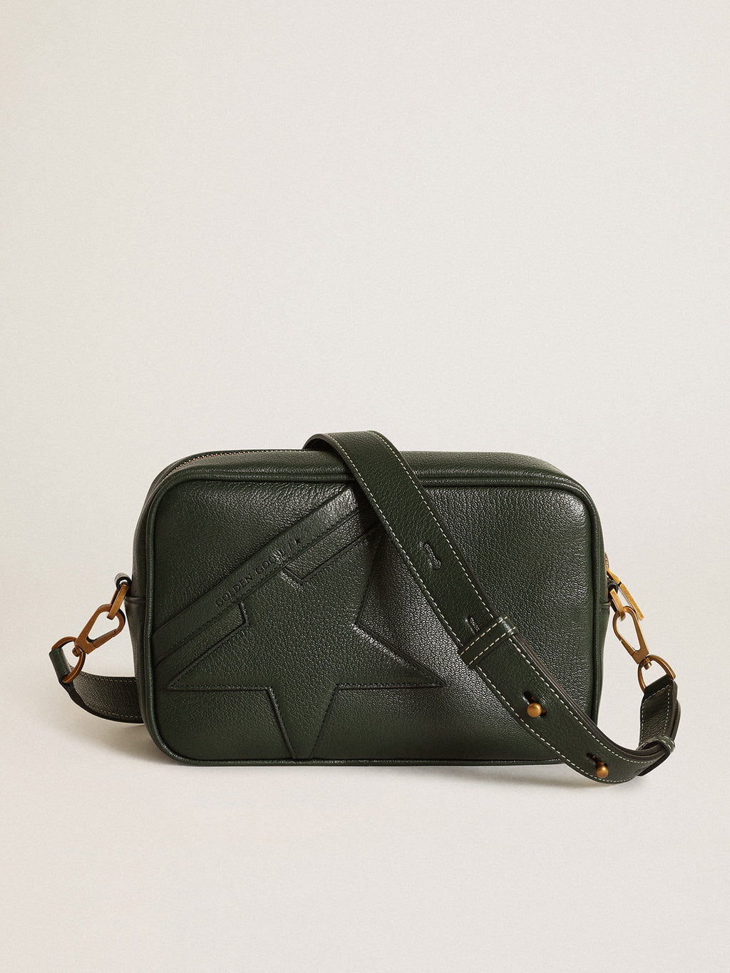 Women's Star Bag in dark green leather with tone-on-tone star| Golden Goose