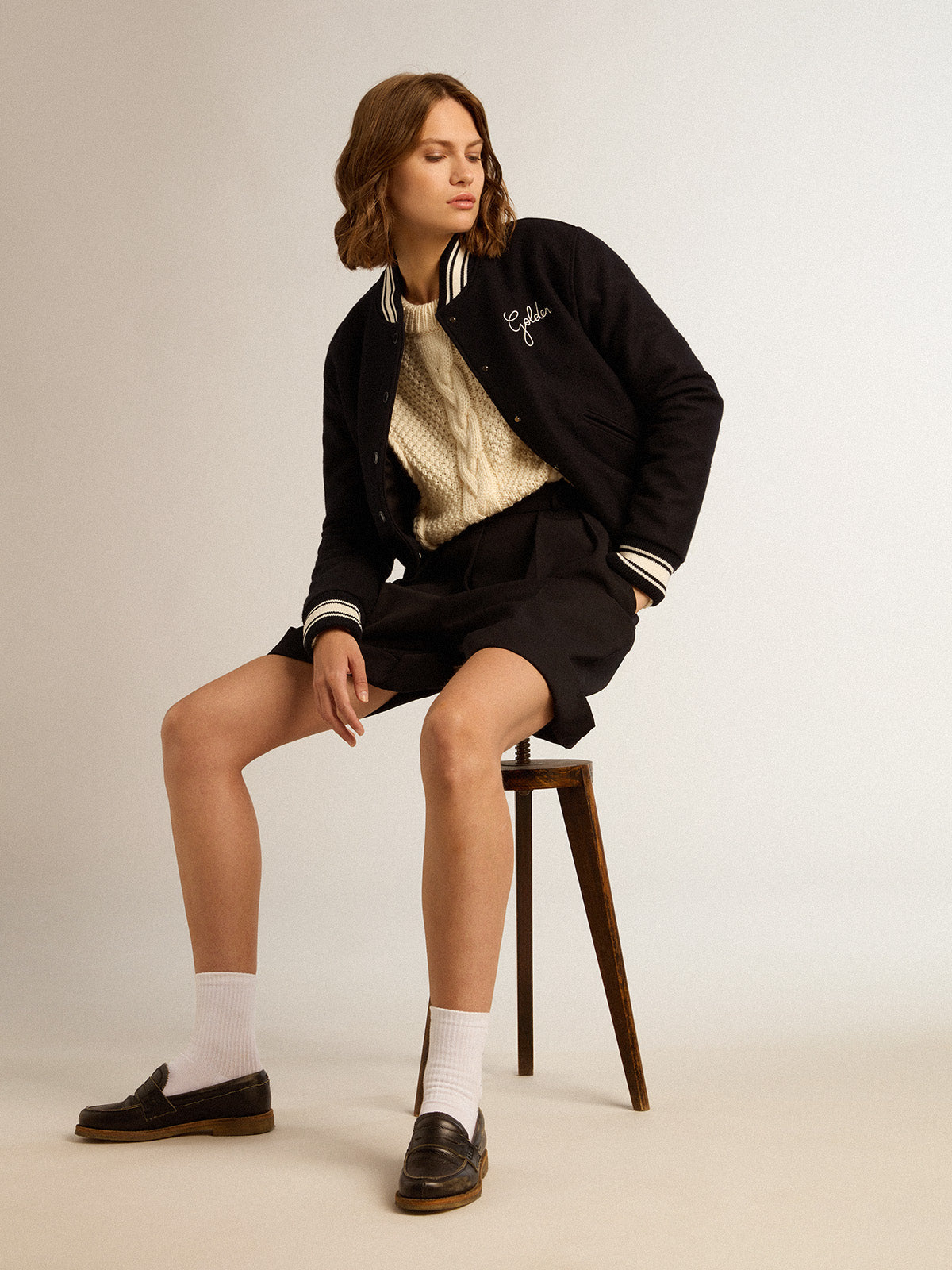 Women's crew-neck sweater in white wool| Golden Goose