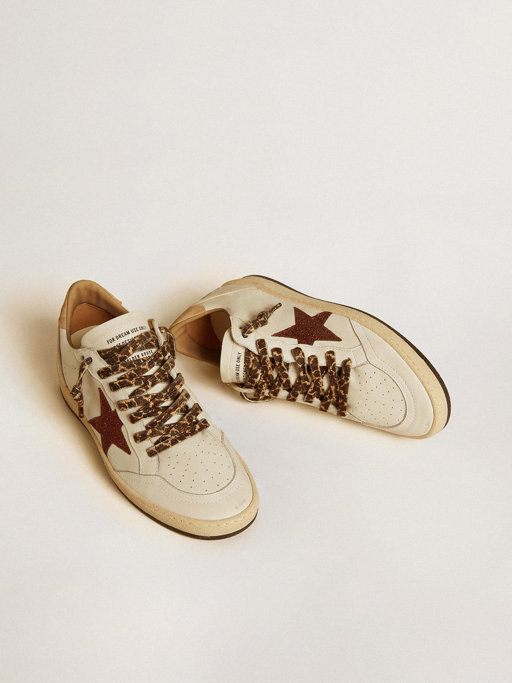 Women's Ball Star LTD with burgundy glitter star and beige suede heel tab| Golden Goose
