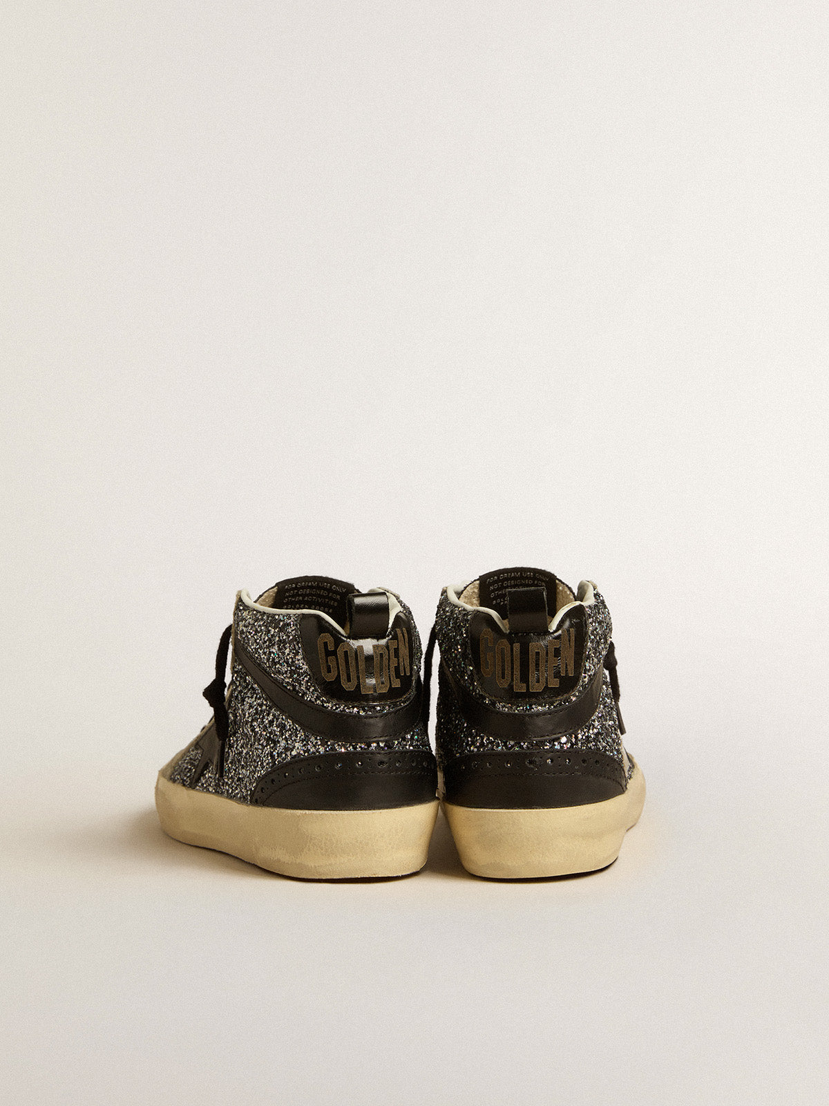 Mid Star LTD in black glitter with black leather star and flash| Golden Goose