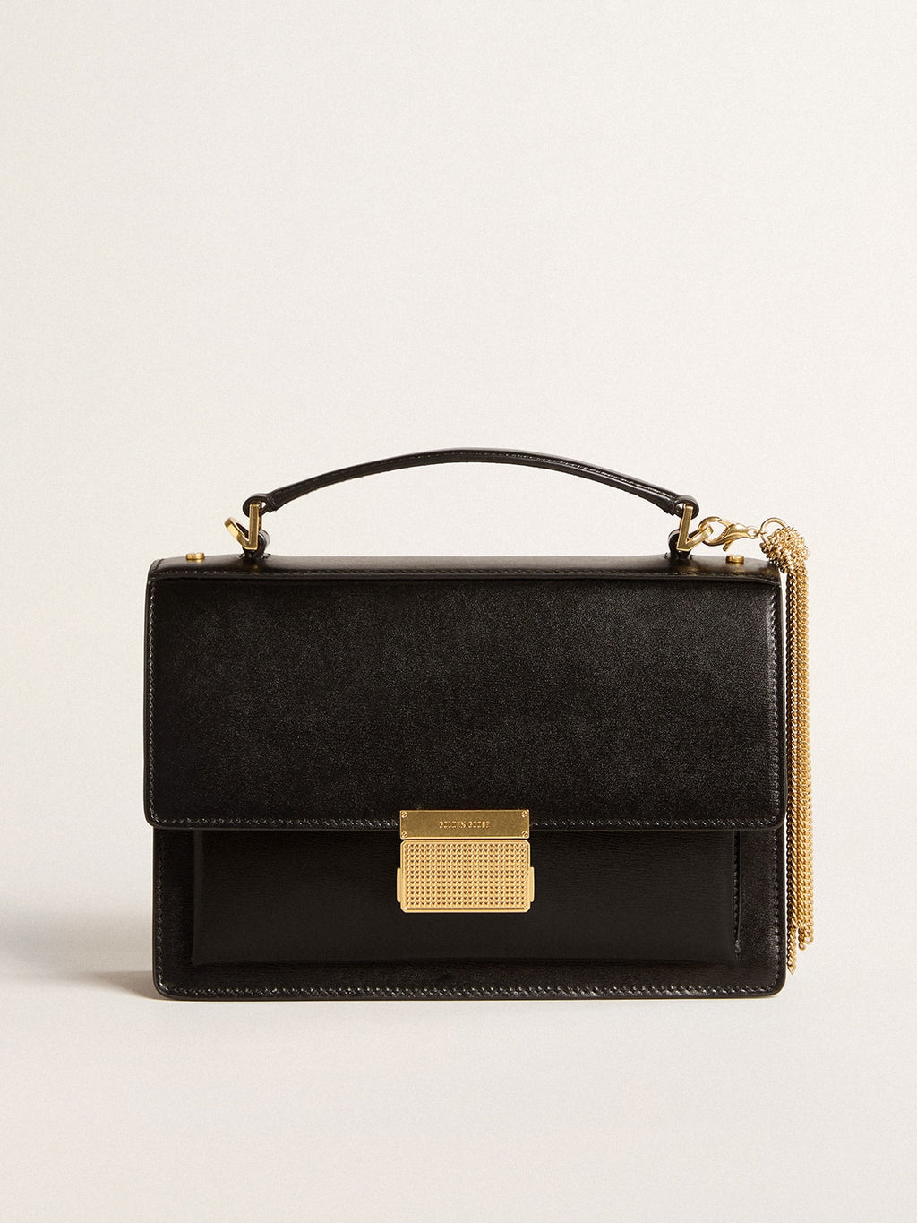 Venezia Bag in black boarded leather with gold details| Golden Goose