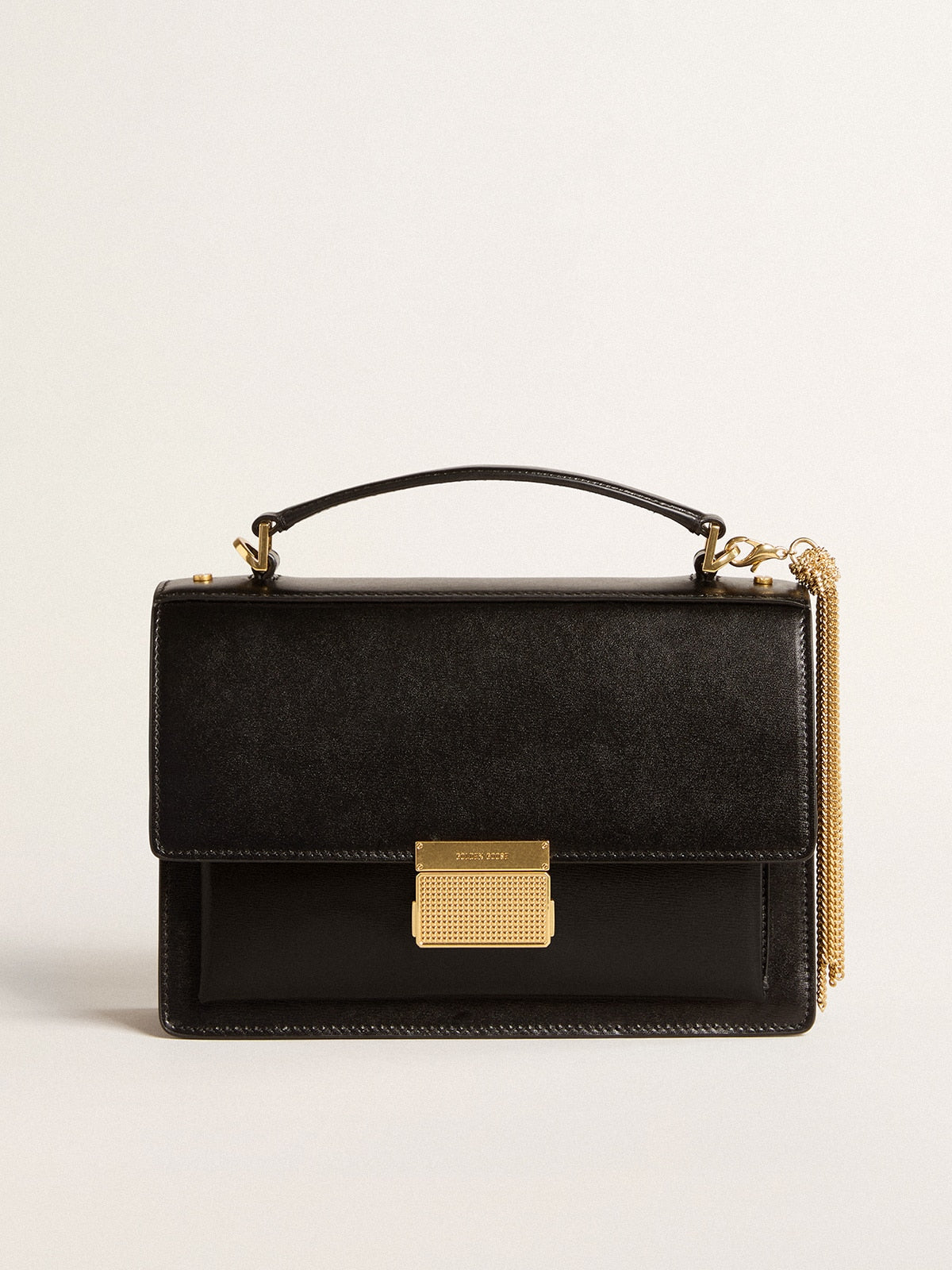 Venezia Bag in black boarded leather with gold details| Golden Goose