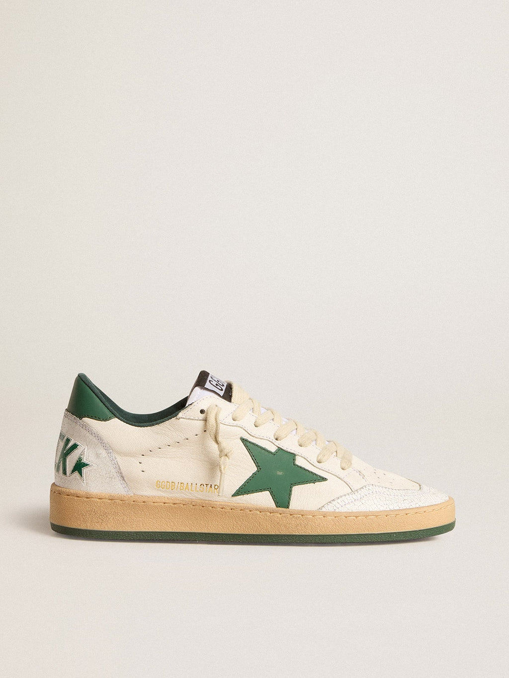 Men's Ball Star Wishes in white nappa leather with green leather star and heel tab| Golden Goose