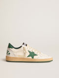 Men's Ball Star Wishes in white nappa leather with green leather star and heel tab| Golden Goose