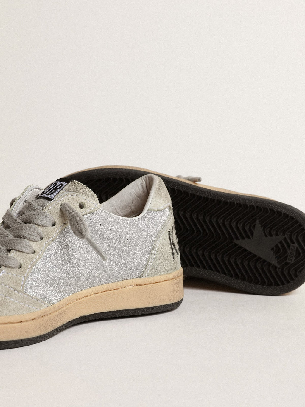 Ball Star Young in glitter with ice-gray suede inserts| Golden Goose